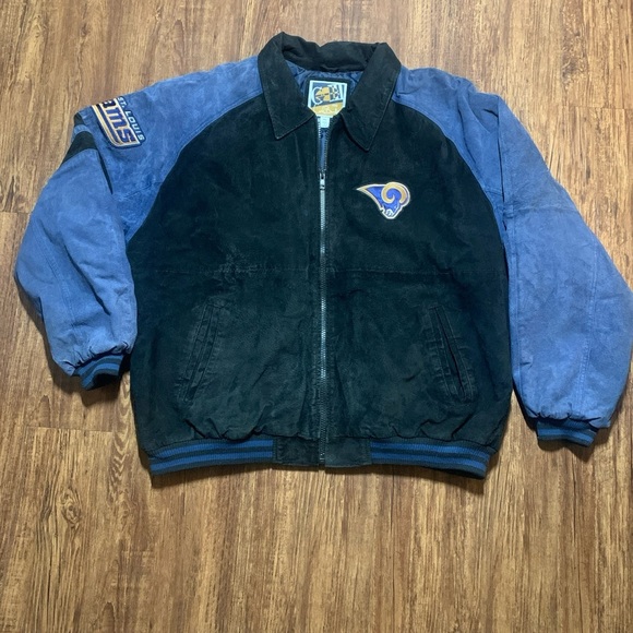 Vintage Leather Bomber Jacket NFL ST LOUIS RAMS Size 2XL - Picture 2 of 11